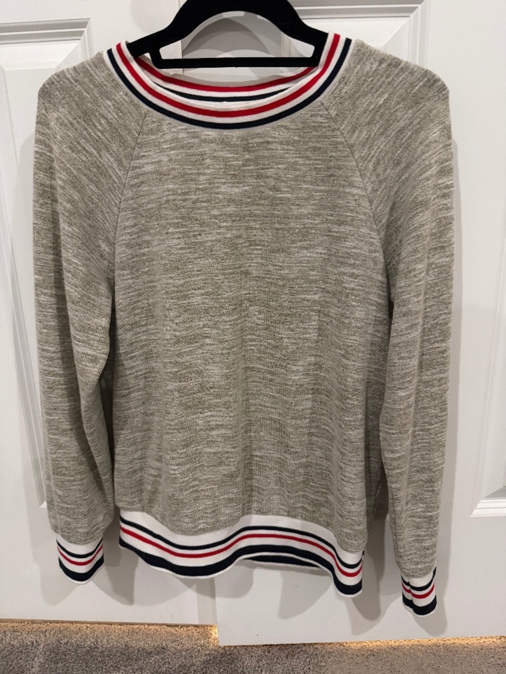 THML Heather grey sweatshirt stripe collar & cuffs Small NWOT